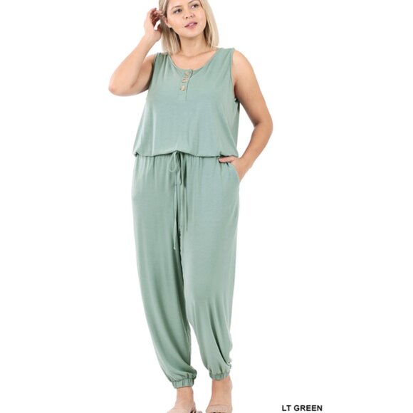 NWT ZENANA PLUS SLEEVELESS JOGGER JUMPSUIT - Picture 2 of 2